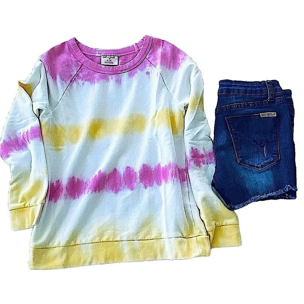 🌴 Cat & Jack Girls Tie Dye Sweatshirt Pink Yellow Blue Size M 7/8